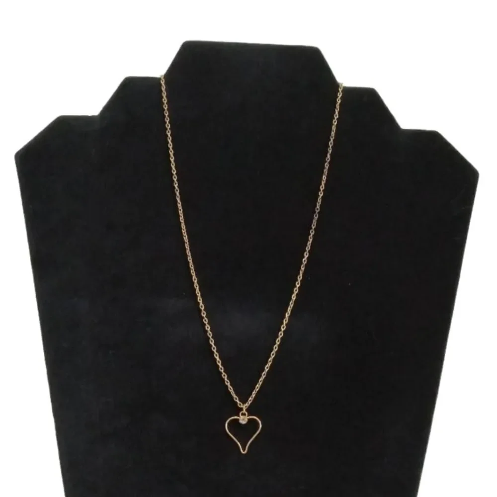 Gold Toned Open Heart Shaped Pendant Lightweight Dainty Single Strand Necklace